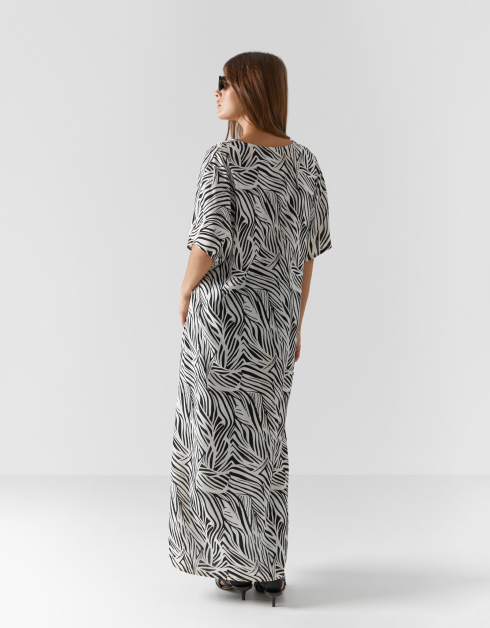 Платье женское, макси, р. L, с коротким рукавом, вискоза, бело-черное, Almi