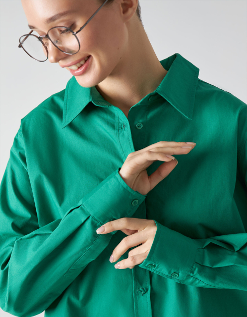 Рубашка женская, р. M, с длинным рукавом, хлопок, зеленая, Teona