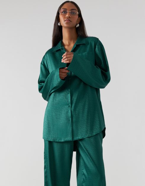 Рубашка женская, р. S, с длинным рукавом, полиэстер, зеленая, Жаккардовый узор, Agnia