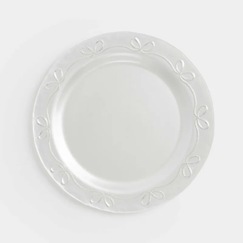 Тарелка закусочная, 21 см, стекло, белая, Банты, Bows pattern