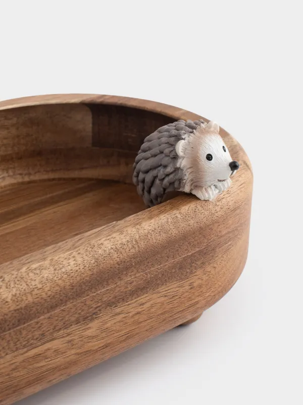 Блюдо декоративное, 25х15х5 см, дерево/полирезин, на ножках, овальное, Ежик, Noble tree, image-2