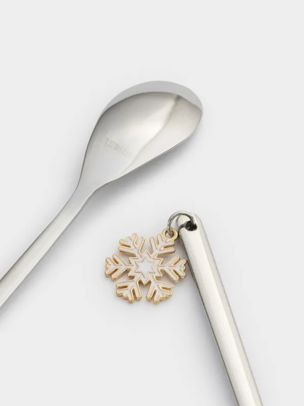 Ложка десертная, 19 см, 2 шт, сталь, Золотистые снежинки, Snowfall, image-4