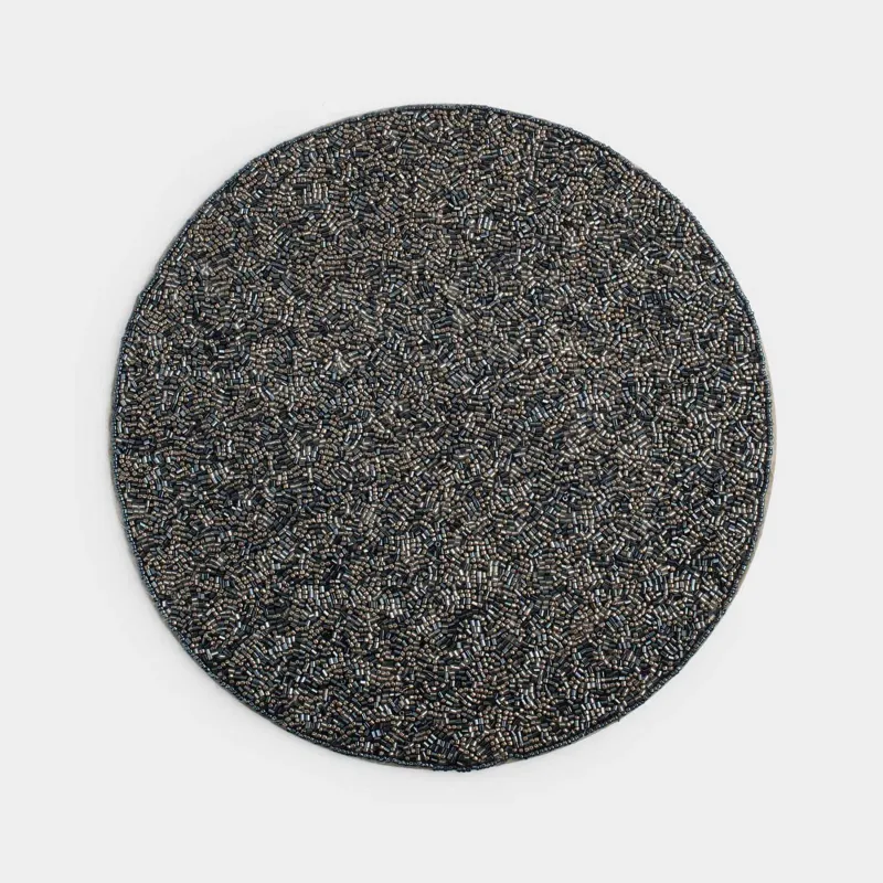 Салфетка под приборы, 36 см, бисер, круглая, синяя, Callie