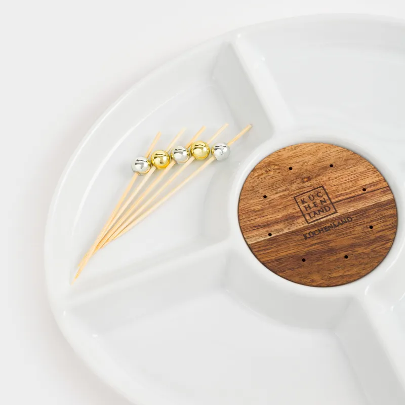 Менажница, 27x22 см, 4 отд, со шпажками, фарфор P/дерево, белая, Light kitchen, image-5