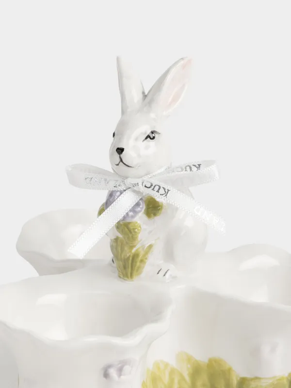 Блюдо пасхальное, 13х10 см, 3 отд, керамика D, серое, Кролик с цветами, Easter, image-1