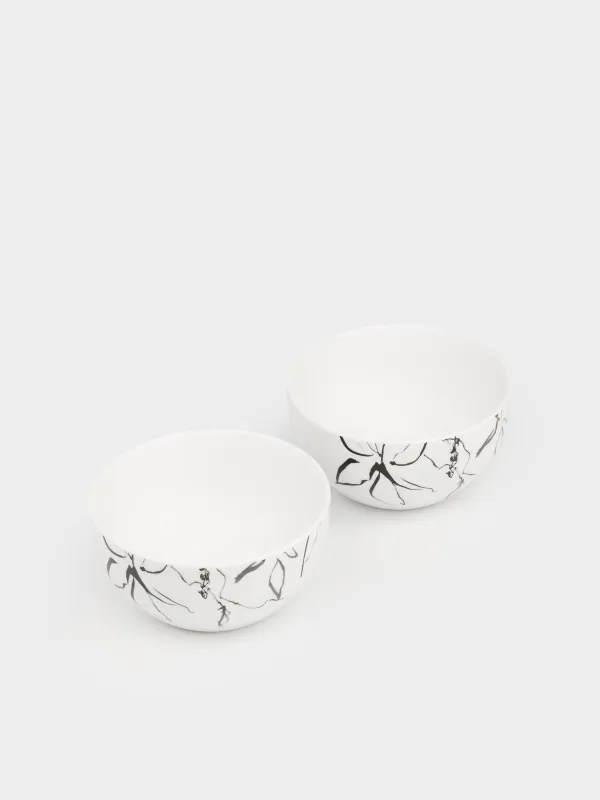 Пиала, 14x8 см, 620 мл, 2 шт, фарфор P, белая, Силуэтные цветы, Silhouette flowers, image-1