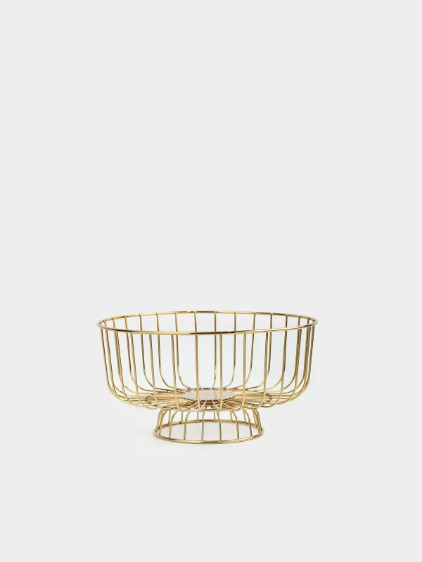 Корзина для фруктов, 28х16 см, на ножке, металл, золотистая, Twist gold, image-0