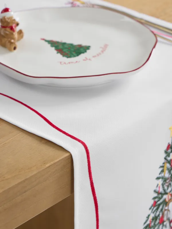 Дорожка настольная, 40х160 см, полиэстер, белая, Елка и лошадки, Holiday horse, image-4