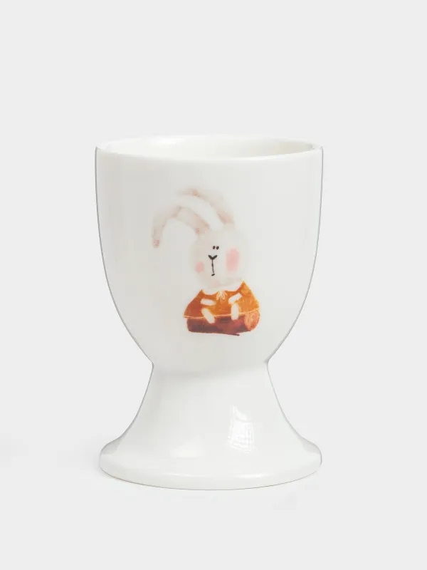 Подставка для яйца, детская, 7 см, фарфор N, белая, Торт и заяц, Little pet, image-0