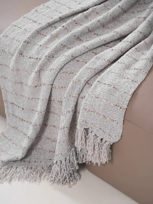 Плед, 130х170 см, с бахромой, шенилл, бежевый, Полосы, Chenill, image-4