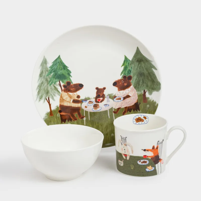 Набор посуды, детский, 1 перс, 3 пр, фарфор N, белый, Чаепитие, Little pet