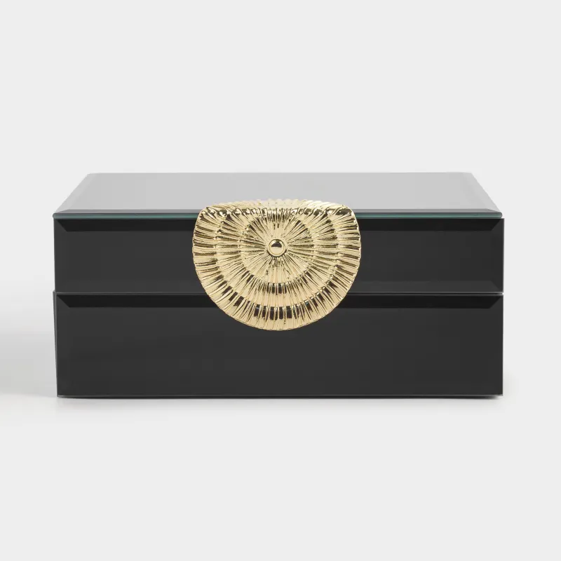 Шкатулка для украшений, 18х14 см, стекло/металл, зеркальная, черная, Glossy black, image-1