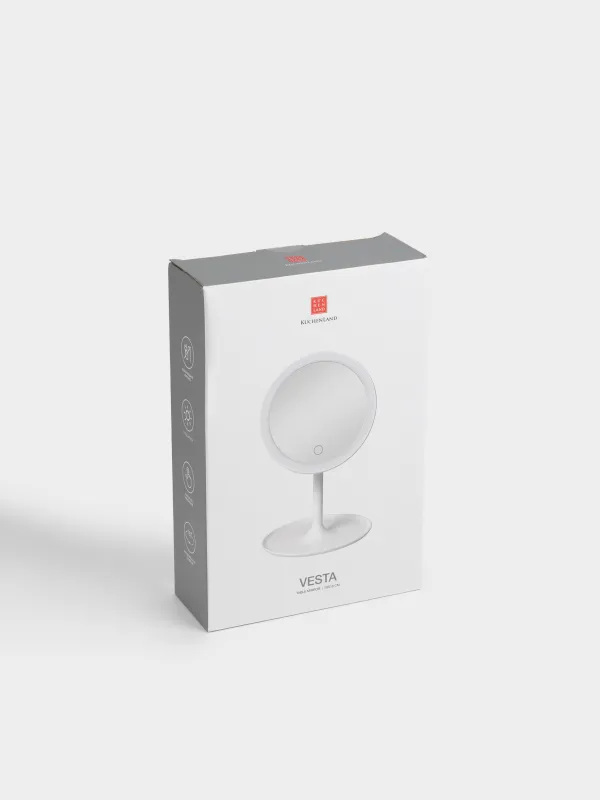 Зеркало настольное, 29х18/15 см, с подсветкой, на подставке, пластик, круглое, белое, Vesta, image-5