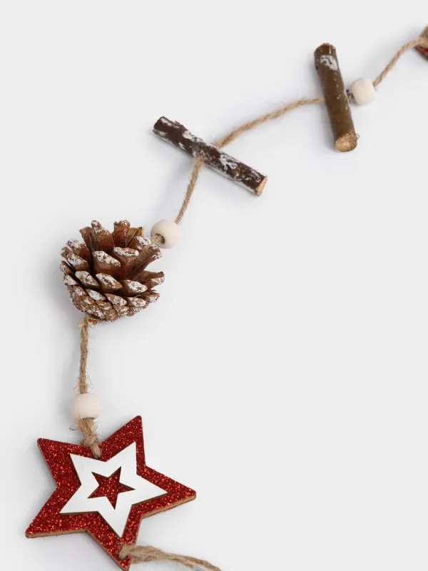 Гирлянда декоративная, 1 м, Звезды с шишками, Figure wood, image-1