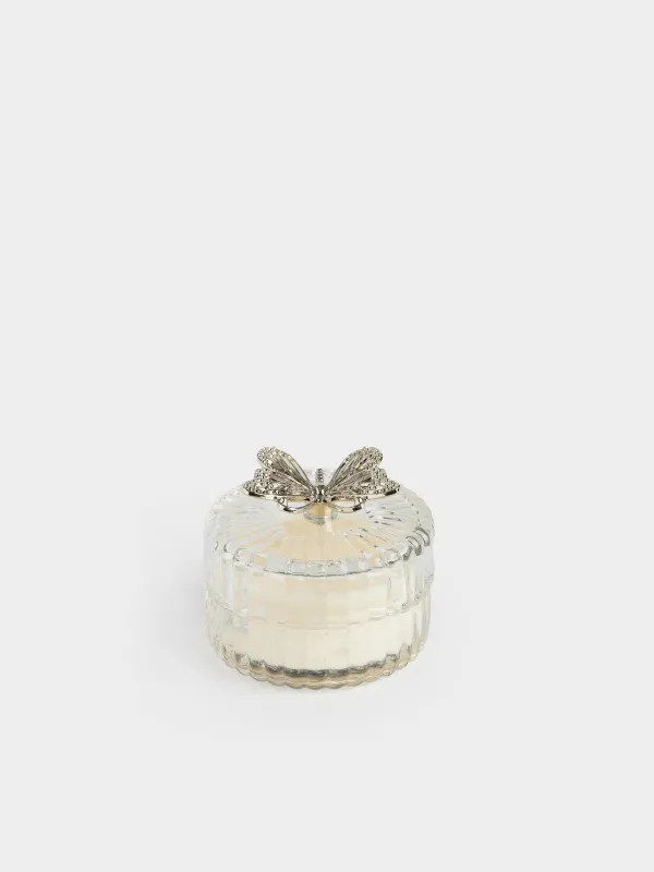 Свеча ароматическая, 7 см, в подсвечнике, с крышкой, стекло/металл, Apple & Peach, Butterfly, image-0