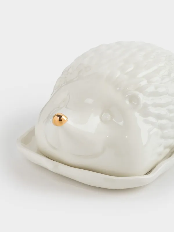 Масленка, 18 см, керамика, прямоугольная, молочно-золотистая, Еж, Golden glow, image-2