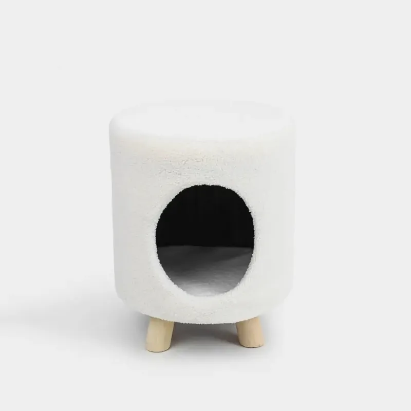 Пуфик-домик для животных, 33х40 см, на ножках, букле/дерево, молочный, Boucle