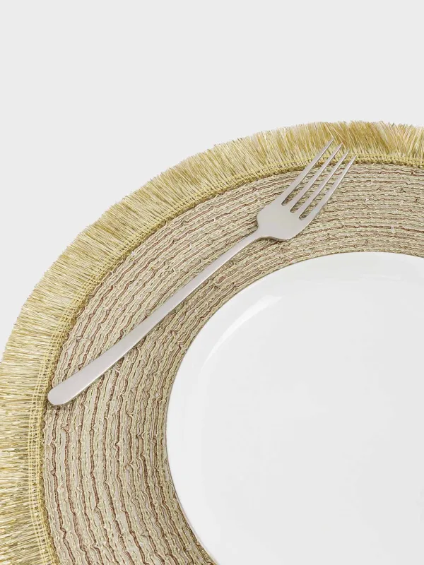 Салфетка под приборы, 38 см, с бахромой, полиэстер, круглая, золотистая, Rotary shine, image-3