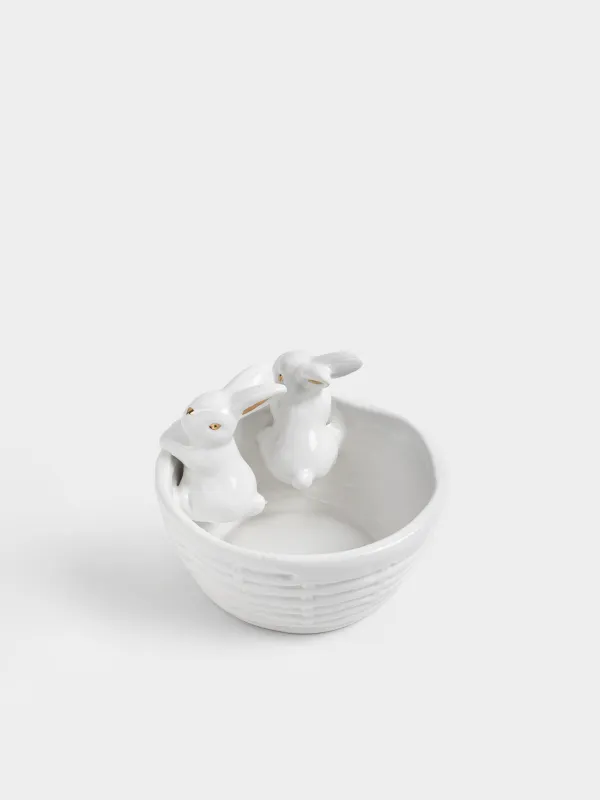 Конфетница, 14х12 см, 410 мл, керамика D, молочно-золотистая, Кролики в корзине, Rabbit gold, image-3