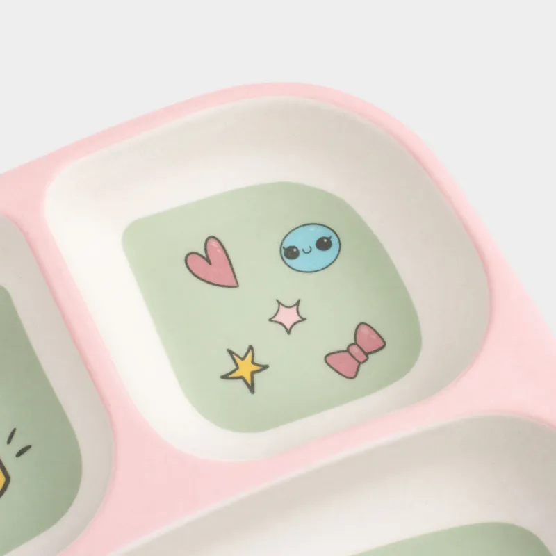 Тарелка обеденная, детская, 18 см, 3 отд, бамбук, розово-зеленая, Девочки в платьях, Sweet loli, image-3