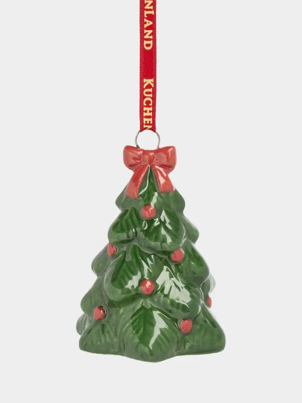 Игрушка елочная, 7 см, керамика D, зеленая, Ель с бантом, Figure christmas, image-0