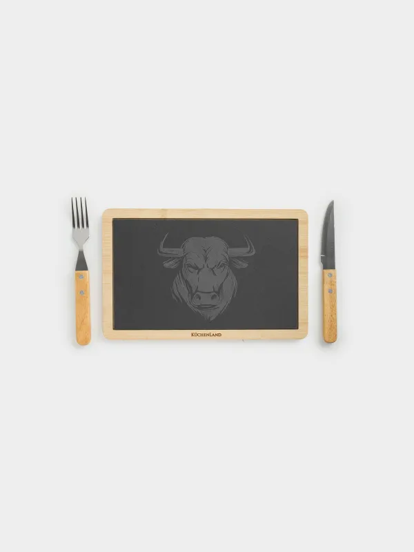 Набор для подачи стейка, 3 предмета, Бык, BBQ, image-0