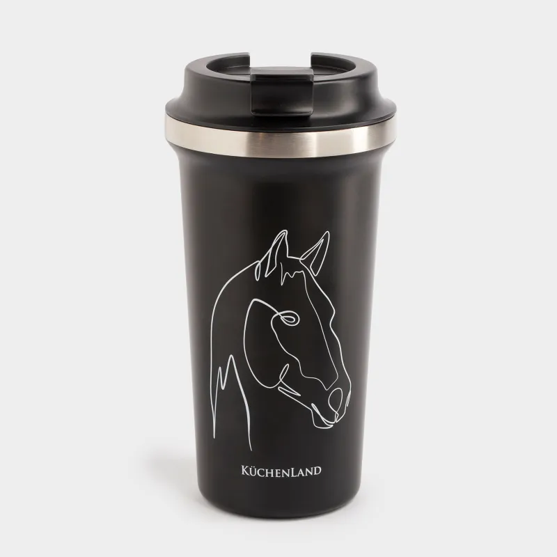 Термокружка, 450 мл, сталь/пластик, черная, Конь, Coffee time