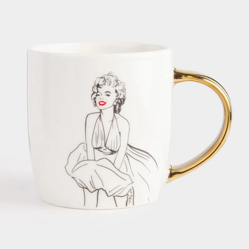 Кружка, 350 мл, фарфор N, бело-золотистая, Мэрилин Монро, Girls, image-0