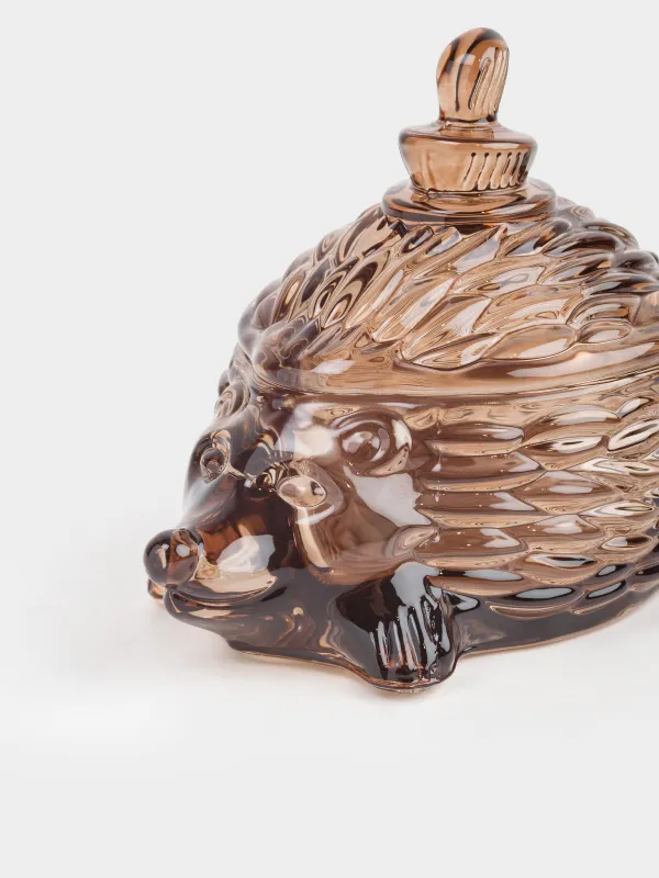 Емкость для хранения, 13x10 см, 130 мл, стекло Р, коричневая, Еж с грибом, Forest fantasy, image-3