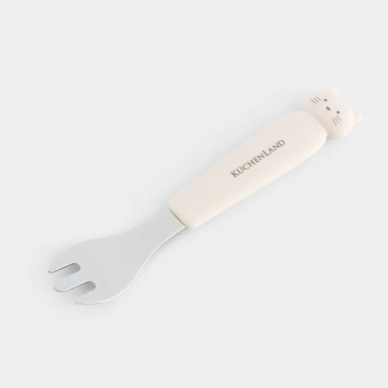 Вилка, детская, 14 см, сталь/силикон, бежевая, Кошка, Kiddy, image-2