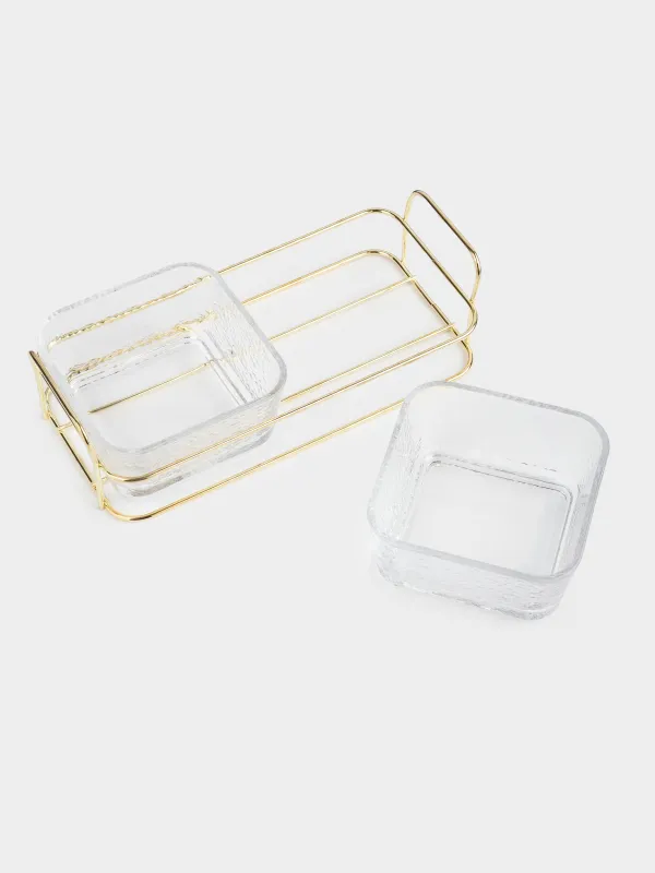 Набор для закусок, 2 пр, на подставке с ручками, стекло/металл, золотистый, Twist gold, image-3