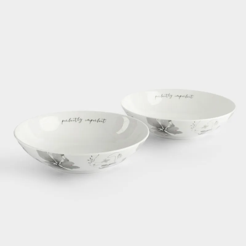 Тарелка суповая, 20х5 см, 2 шт, фарфор N, Серые цветы, Watercolor