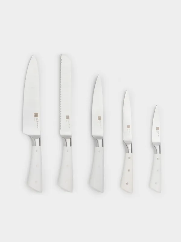 Набор ножей, 5 пр, в подставке, сталь/пластик, молочный, Clarent, image-5