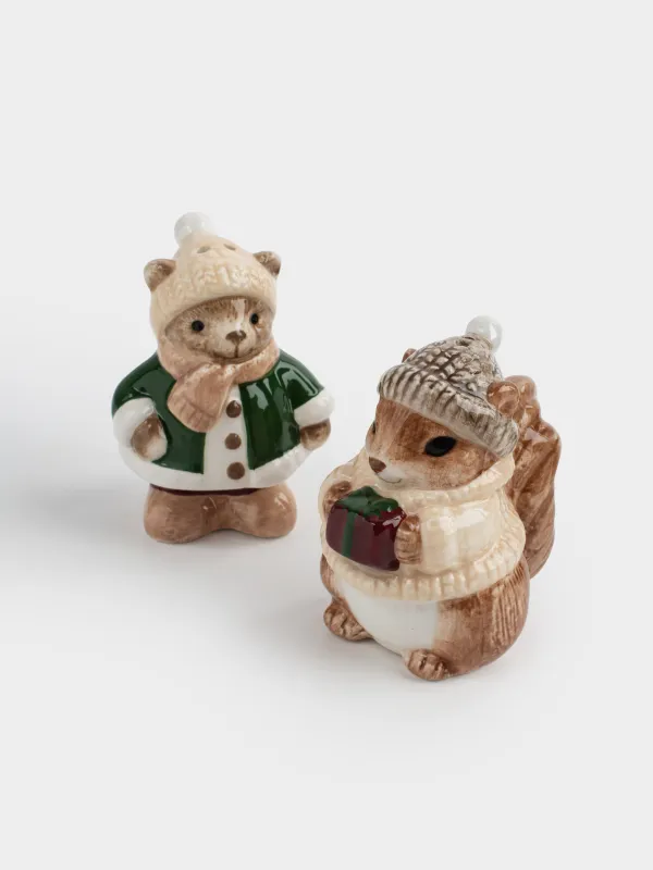 Набор для соли и перца, 8 см, керамика, Белка и медведь, Christmas animals, image-3