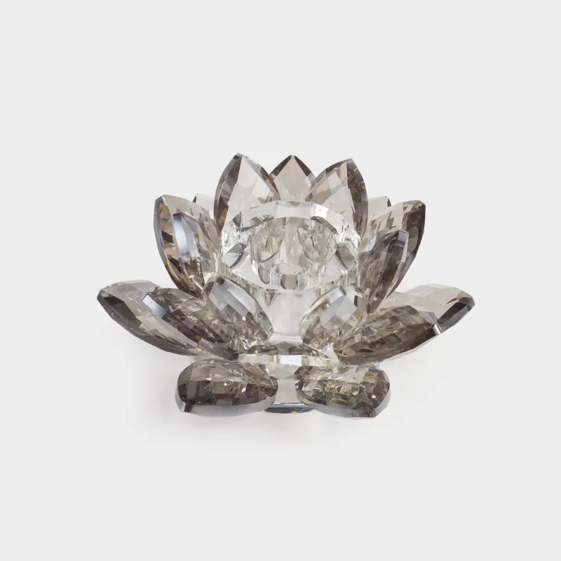 Подсвечник, 11 см, для тонкой свечи, кристальное стекло, серый, Цветок, Crystal flower