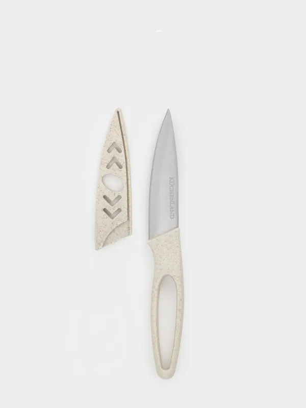 Нож для чистки овощей, 9 см, с чехлом, сталь/пластик, бежевый, в крапинку, Soft speckled, image-0