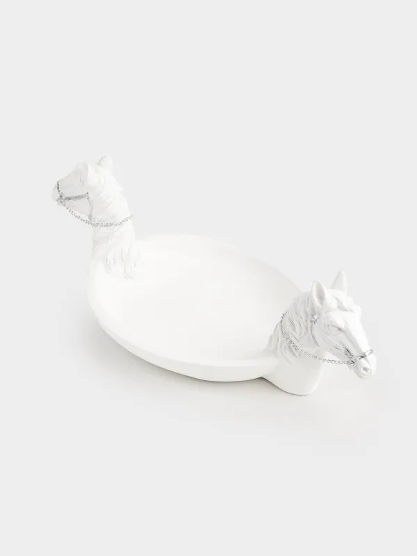 Блюдо декоративное, 34x16x12 см, полирезин, бело-серебристое, Кони, Horses, image-2