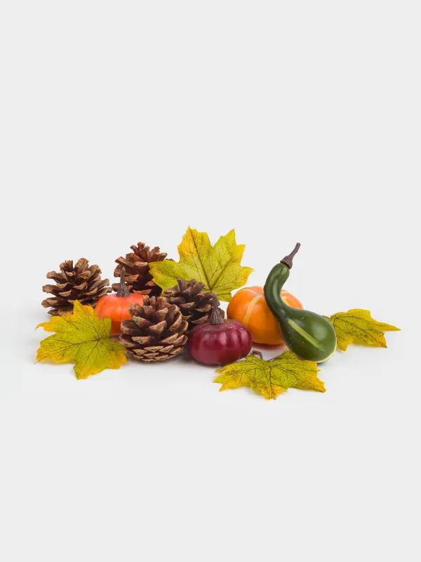 Набор декоративный, 4 см, 12 шт, пенопласт, Тыквы с шишками и листьями, Autumn fusion, image-1