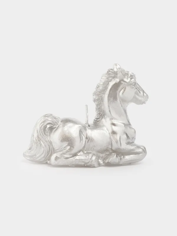 Свеча, 9x7 см, с блестками, серебристая, Лошадь, Horse silver, image-3