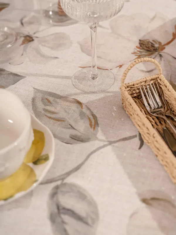 Скатерть, 160х160 см, полиэстер/лен, молочно-желтая, Цветы, Flowery flax, image-3