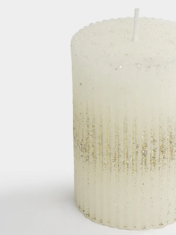 Свеча, 6x8 см, цилиндрическая, с блестками, Ribbed candle, image-1