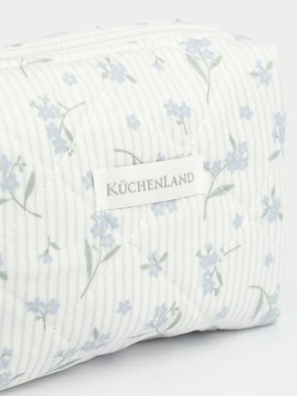 Косметичка, 15x10 см, стеганая, полиэстер, белая, Цветы, Stitch flowers, image-2