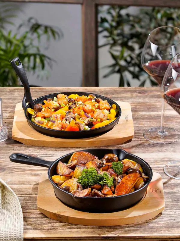 Сковорода, 20 см, на подставке, чугун/дерево, круглая, черная, Authentic, image-11