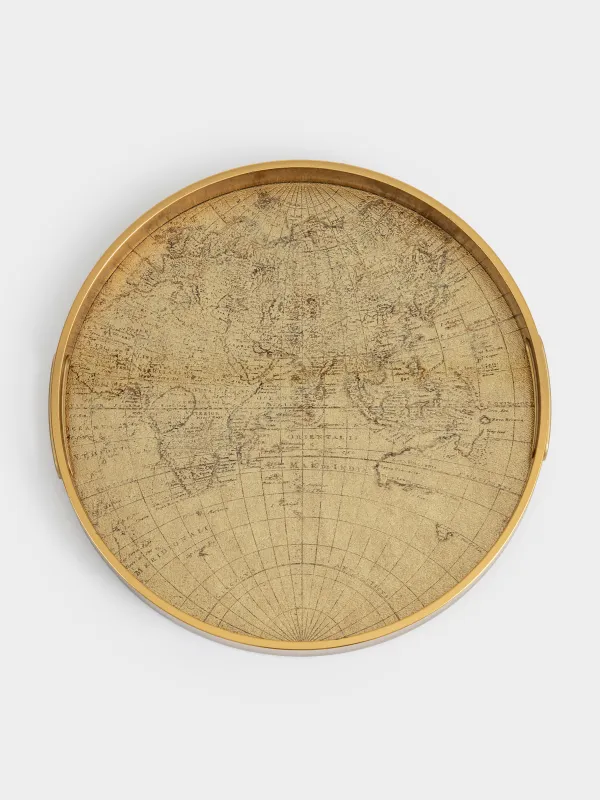 Поднос, 34 см, пластик/стекло, круглый, золотистый, Земной шар, Discovery, image-1