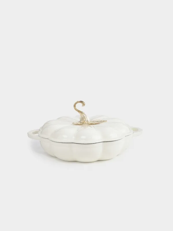 Сотейник, 26 см, 2,3 л, с крышкой, чугун, молочный, Тыква, Gourd, image-0