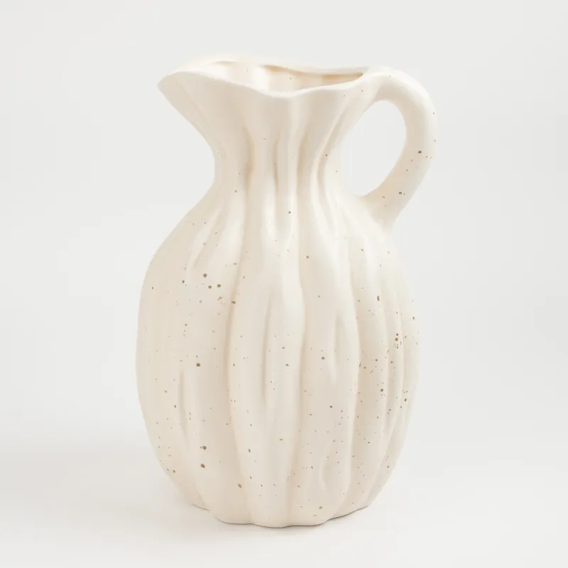 Ваза для цветов, 25 см, с ручкой, керамика, молочная, в крапинку, Кувшин, Golden glow