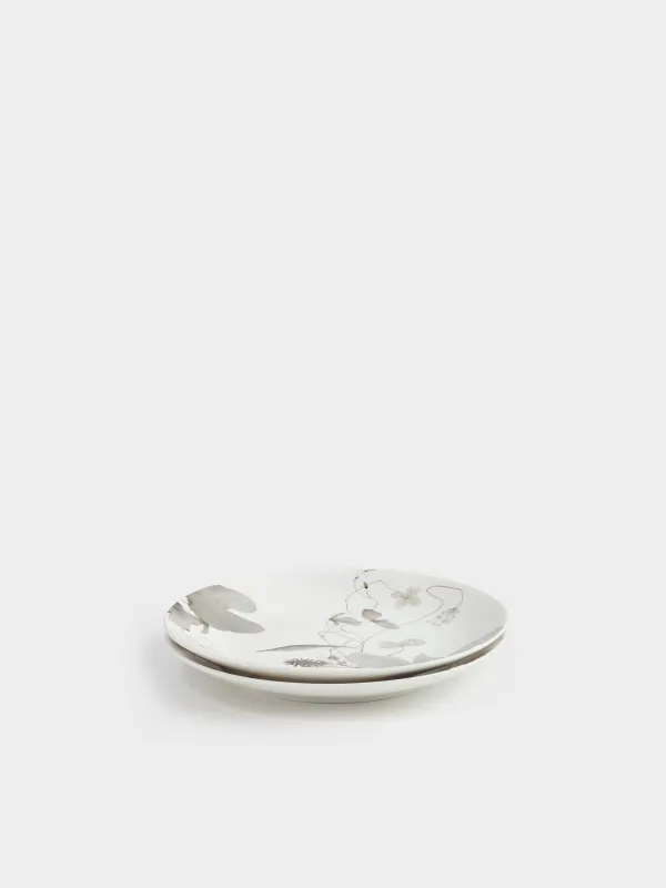 Тарелка закусочная, 23 см, 2 шт, фарфор N, Серые цветы, Watercolor, image-2