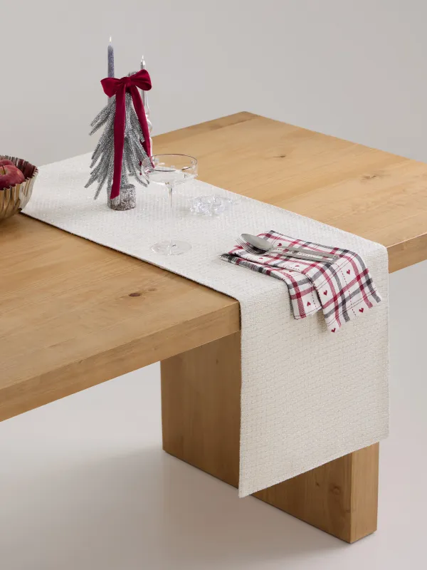 Дорожка настольная, 40х160 см, полиэстер, белая, Серебристая клетка, Cage silver, image-6