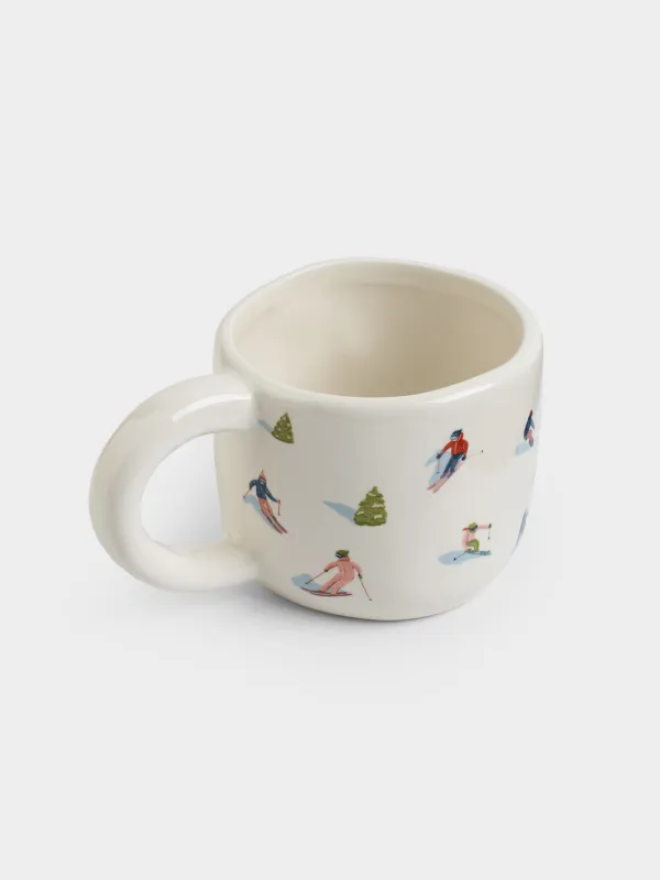 Кружка, 400 мл, керамика, белая, Лыжники, Skiers, image-1