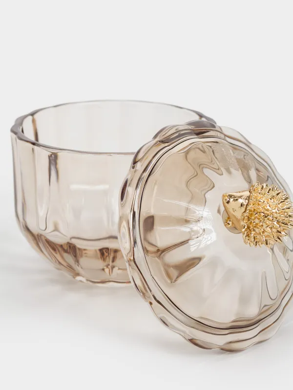 Емкость для хранения, 10х13 см, 340 мл, стекло Р/металл, Золотистый еж, Alid, image-1